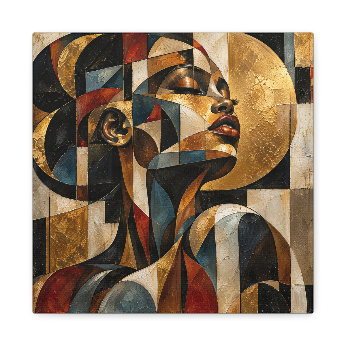 Gilded Perspective — Modern Cubist Woman Portrait Wall Art