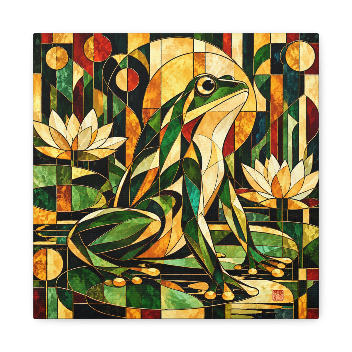 The Golden Witness | Art Deco Stained Glass Frog Art
