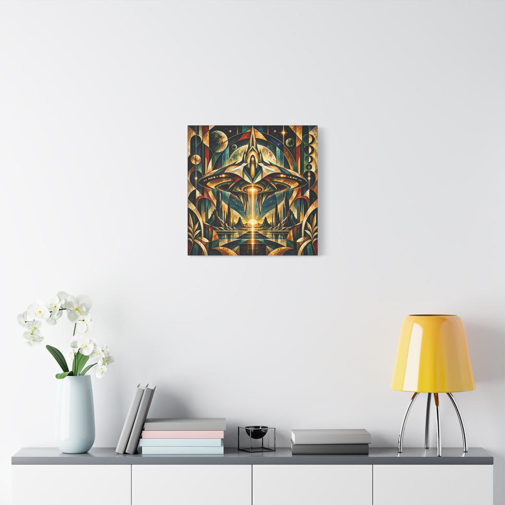 Arrival at the Golden Horizon — Futuristic Celestial Landscape Wall Art