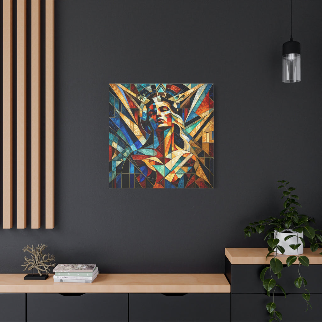 Built Like a Myth – Geometric Figurative Stained Glass Portrait Canvas Print