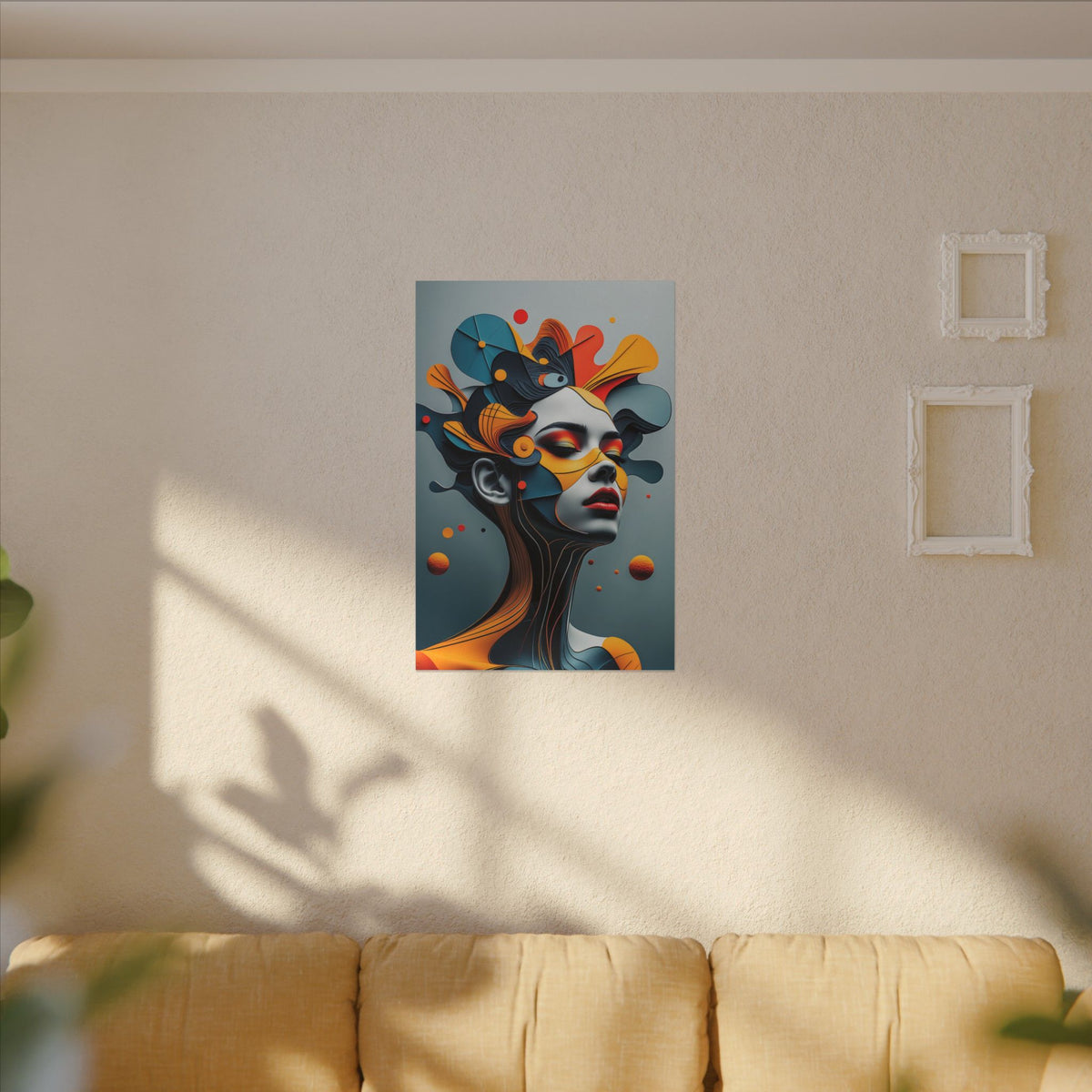 Crowned Signal – Futurist Geometric Female Portrait Canvas Print