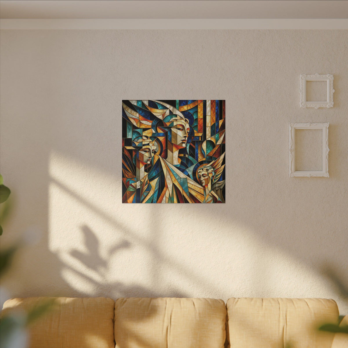 Echoes of Athena – Cubist Classical Goddess Stain Glass Canvas Print