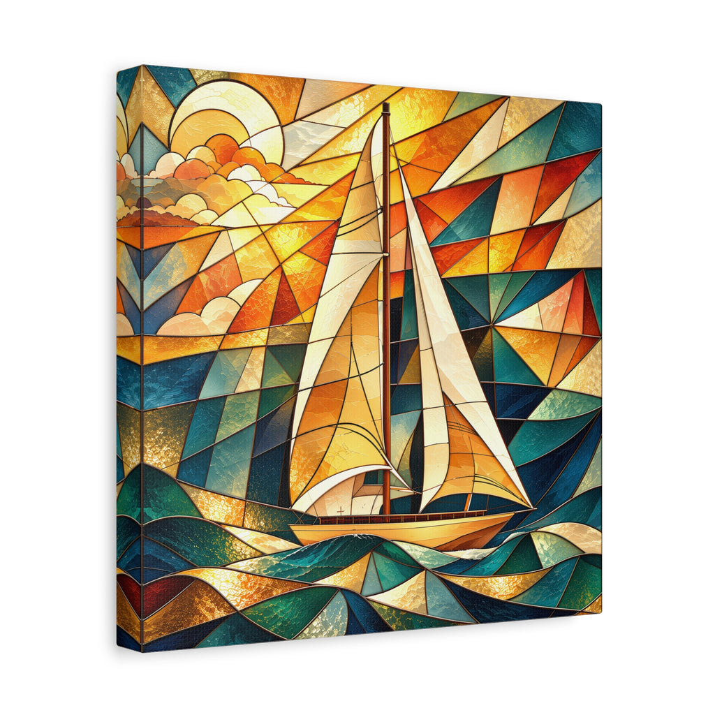 Golden Passage — Stained Glass Sailboat Fine Art Print
