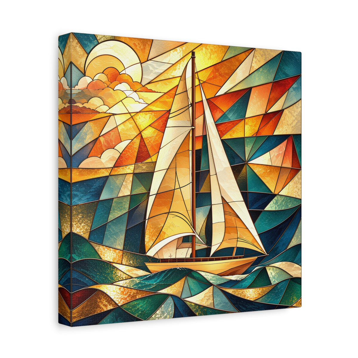 Golden Passage — Stained Glass Sailboat Fine Art Print