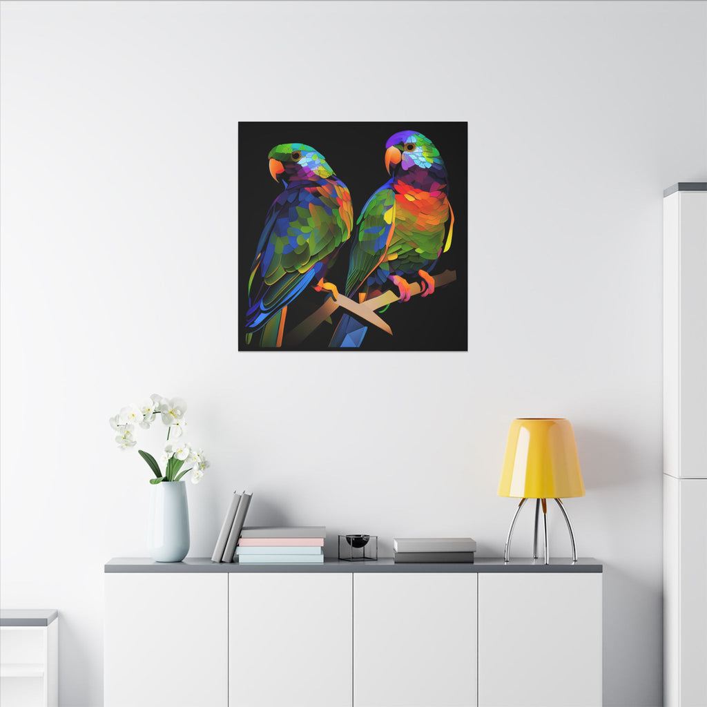 Electric Pair – Colorful Geometric Parrot Canvas Print