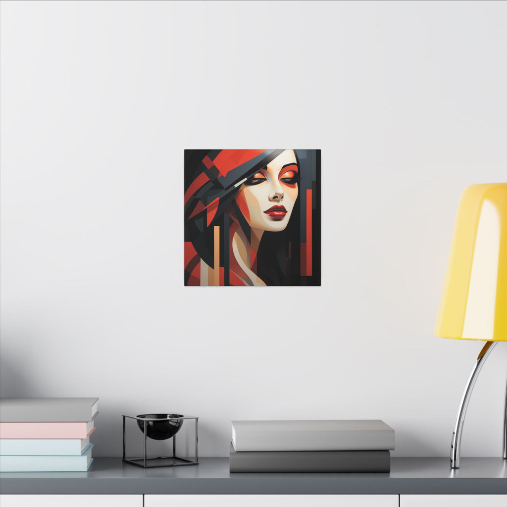 Red Interval – Modern Geometric Female Portrait Canvas Print