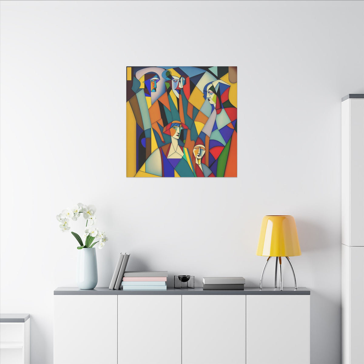 The Gathering of Selves – Colorful Geometric Figurative Canvas Print