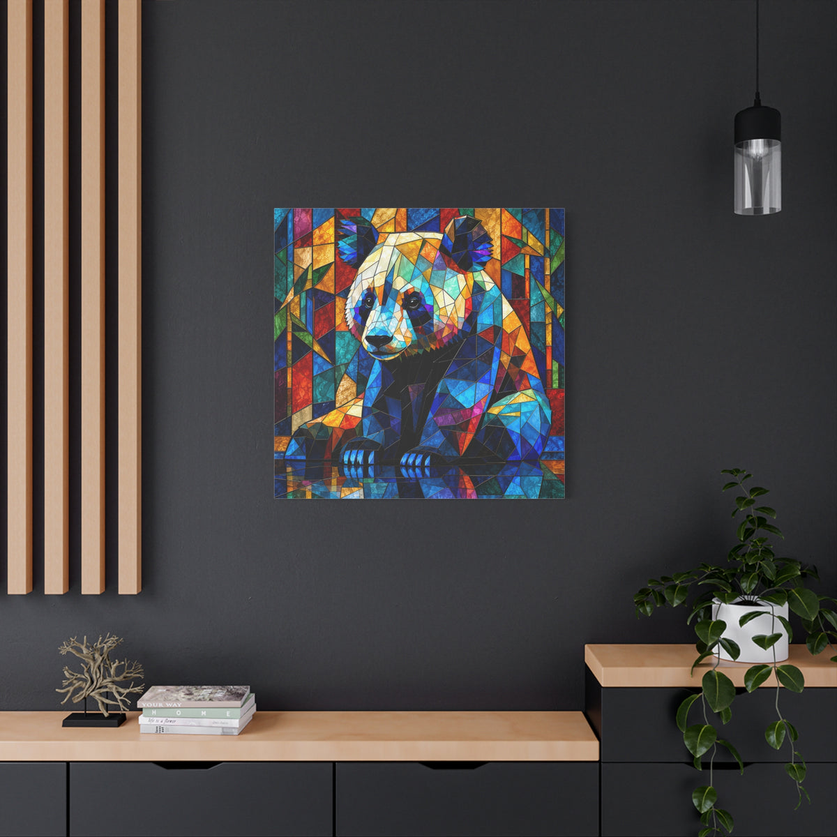Prismatic Panda — Stained Glass Geometric Animal Wall Art