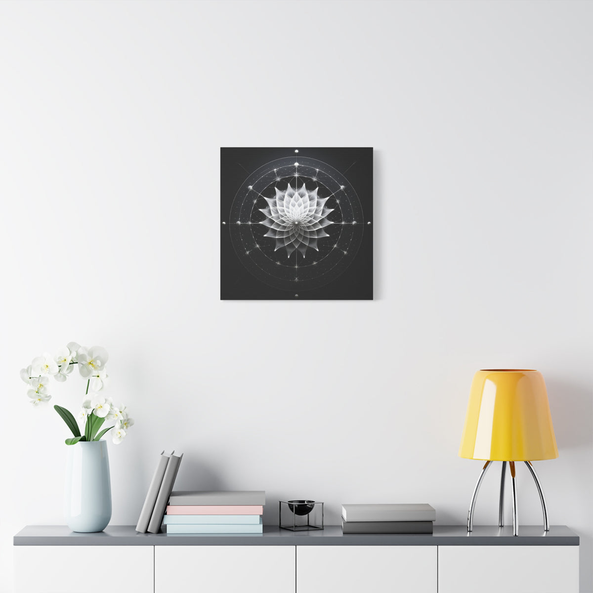 Orbit of Stillness — Monochrome Sacred Geometry Lotus Wall Art