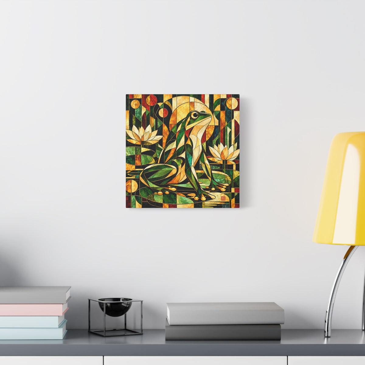 The Golden Witness | Art Deco Stained Glass Frog Art