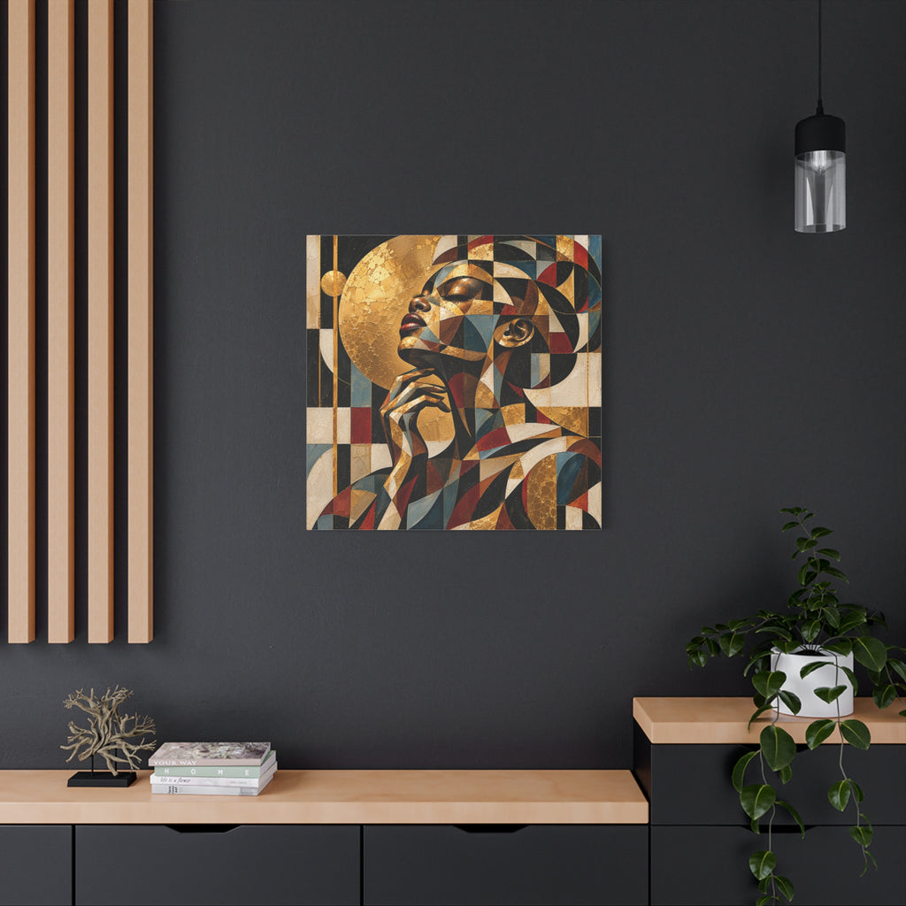 Moonlit Reverie — Gilded Cubist Woman Portrait