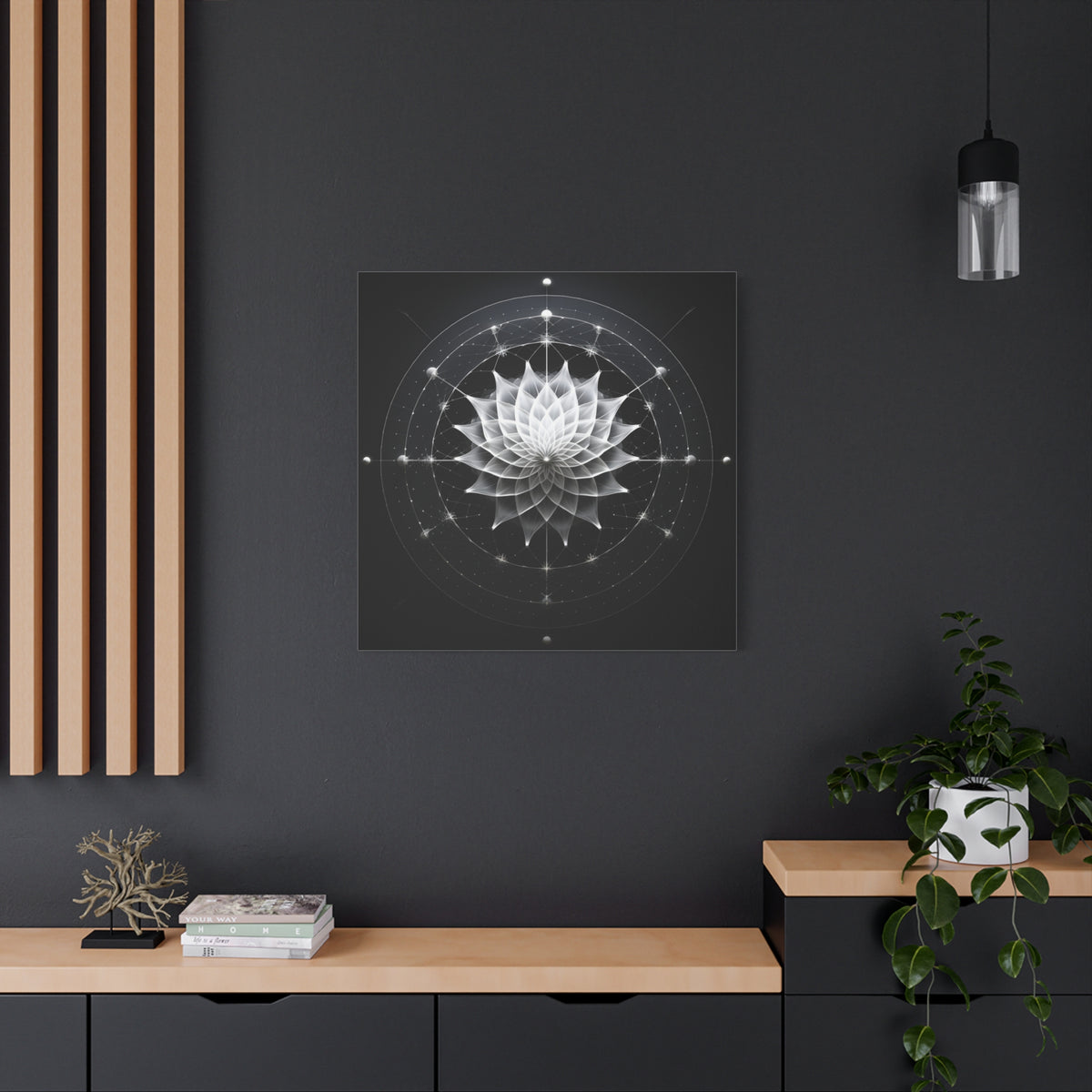 Orbit of Stillness — Monochrome Sacred Geometry Lotus Wall Art