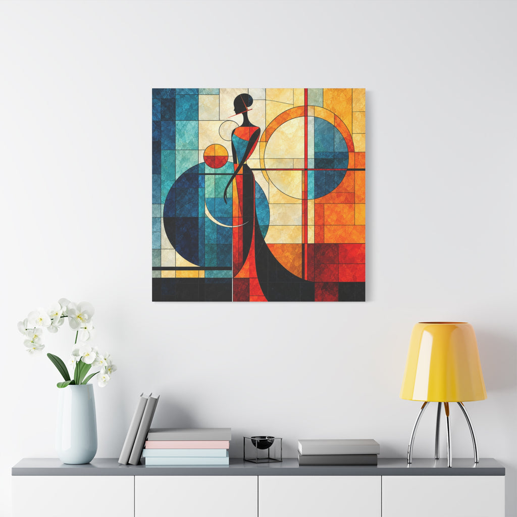Solar Silhouette — Art Deco Stained Glass Woman Canvas
