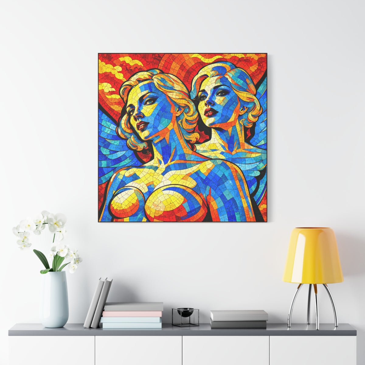 Electric Muses - Vibrant Cubist Stained Glass  Matte Canvas