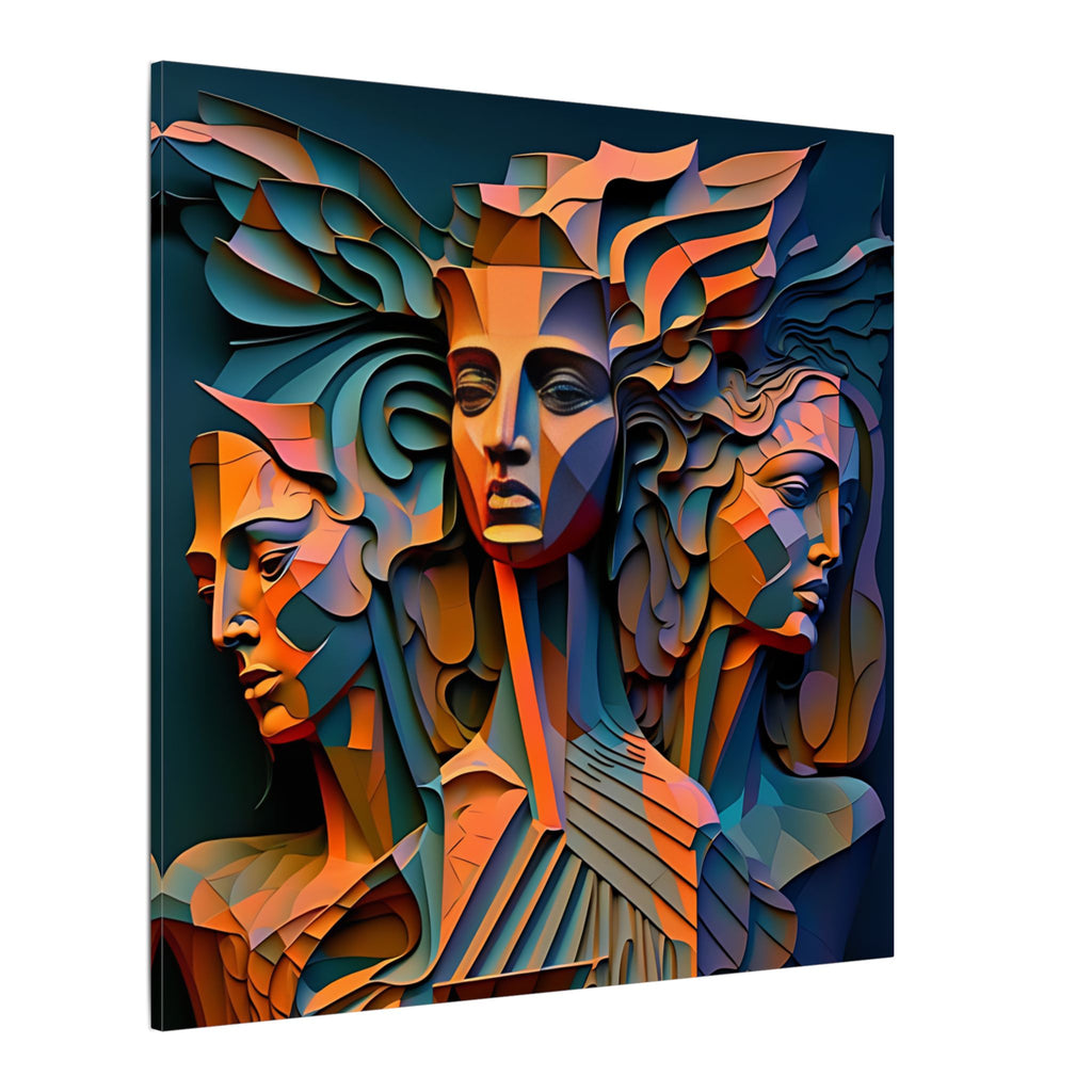 The Three Voices – Sculptural Geometric Triple Portrait Canvas Print