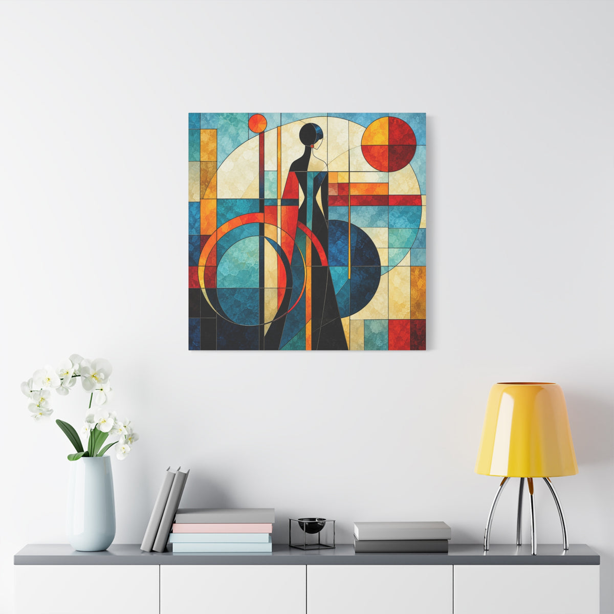 Solar Reverie — Art Deco Stained Glass Woman Canvas