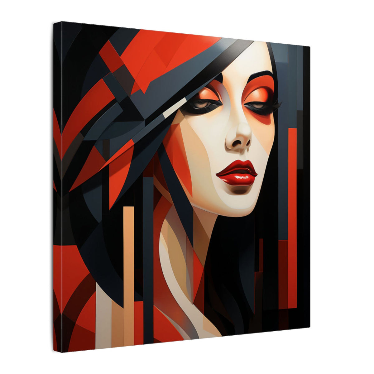 Red Interval – Modern Geometric Female Portrait Canvas Print