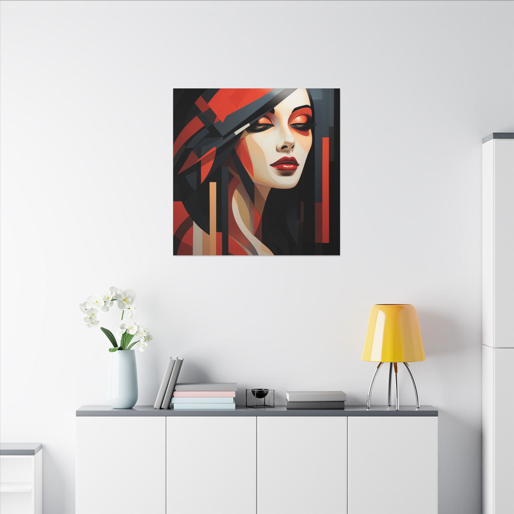 Red Interval – Modern Geometric Female Portrait Canvas Print