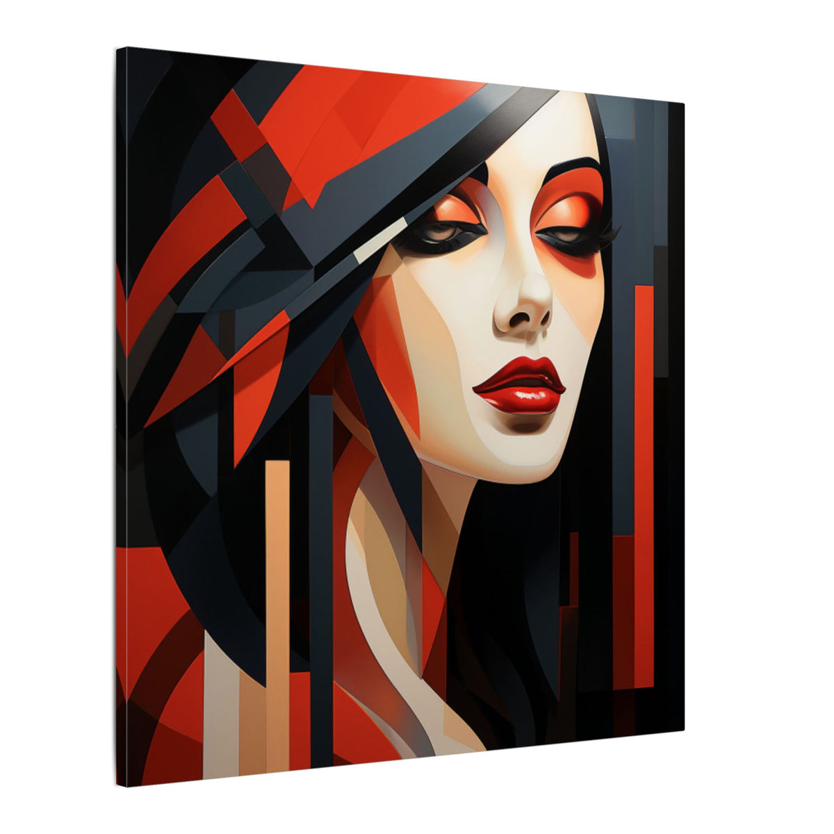 Red Interval – Modern Geometric Female Portrait Canvas Print