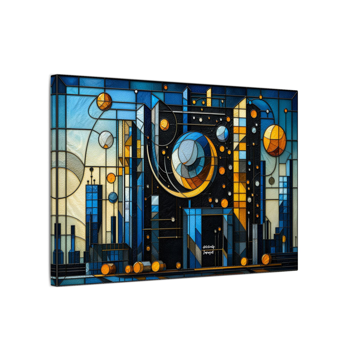 Celestial City – Futurist Stained Glass Geometric Cityscape Canvas Print