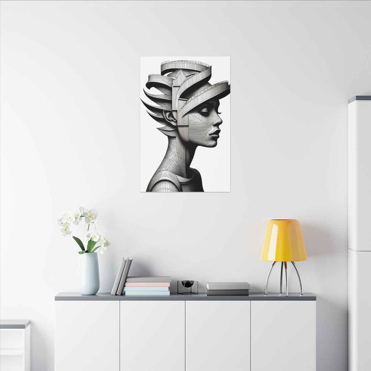 Architecture of Thought – Monochrome Futurist Portrait Canvas Print