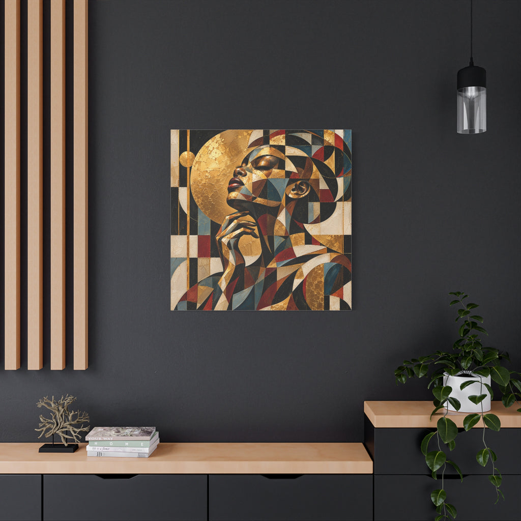 Moonlit Reverie — Gilded Cubist Woman Portrait