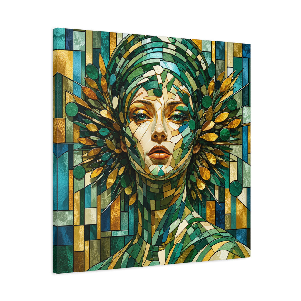 Verdant Empress — Stained Glass Botanical Woman Portrait