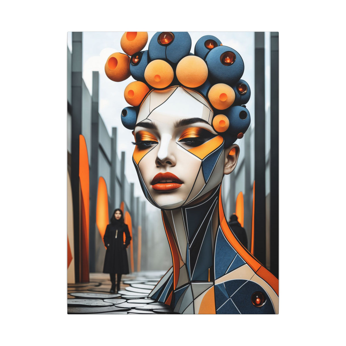 Orbital Crown – Futurist Geometric Female Portrait Canvas Print