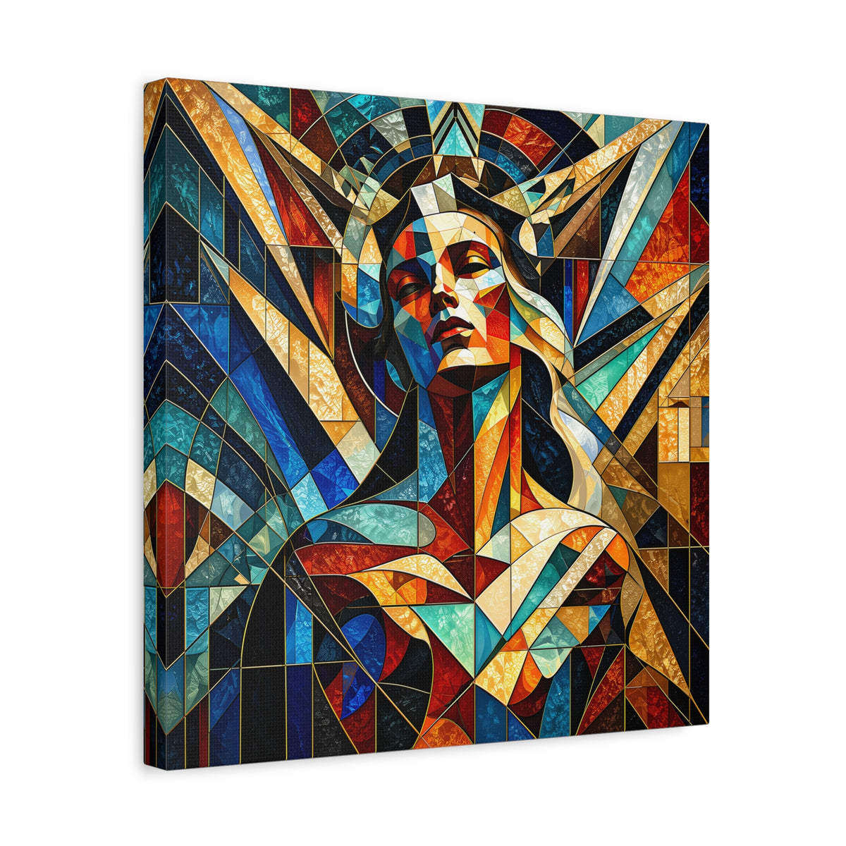 Built Like a Myth – Geometric Figurative Stained Glass Portrait Canvas Print