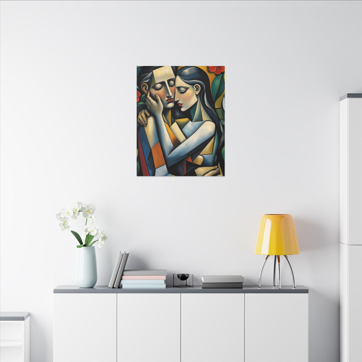 Close Enough to Hear – Modern Geometric Couple Portrait Canvas Print
