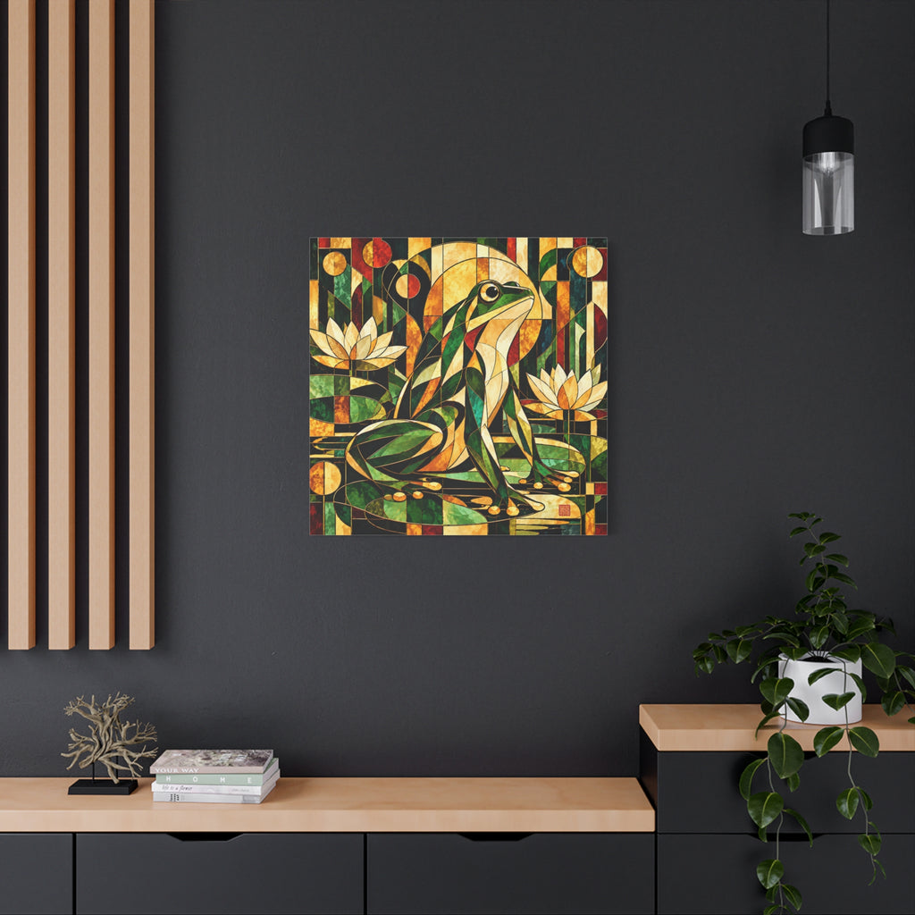 The Golden Witness | Art Deco Stained Glass Frog Art