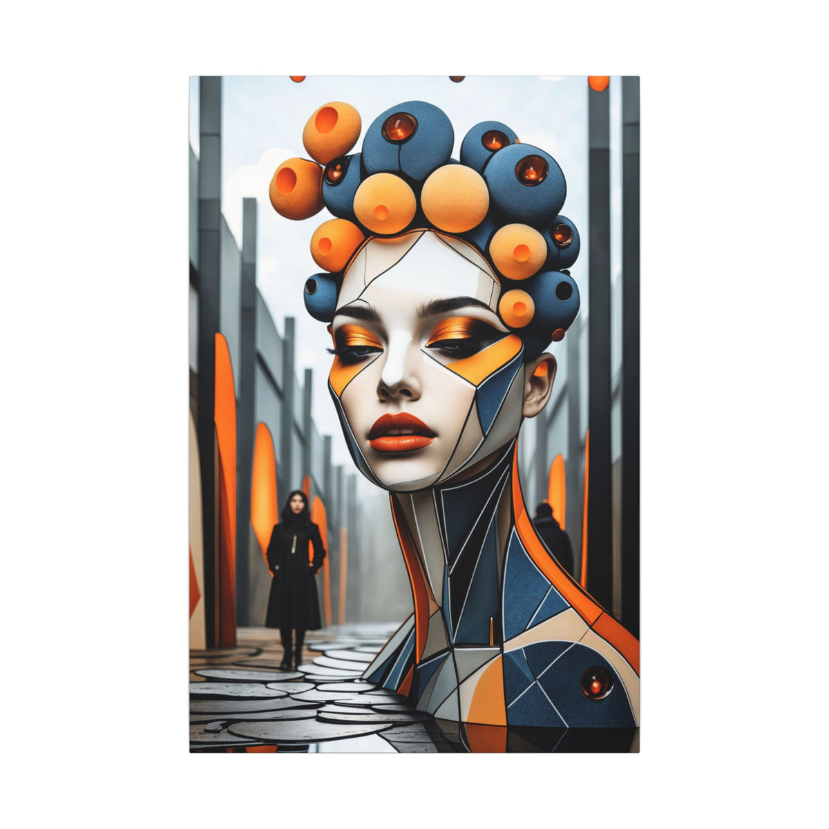 Orbital Crown – Futurist Geometric Female Portrait Canvas Print
