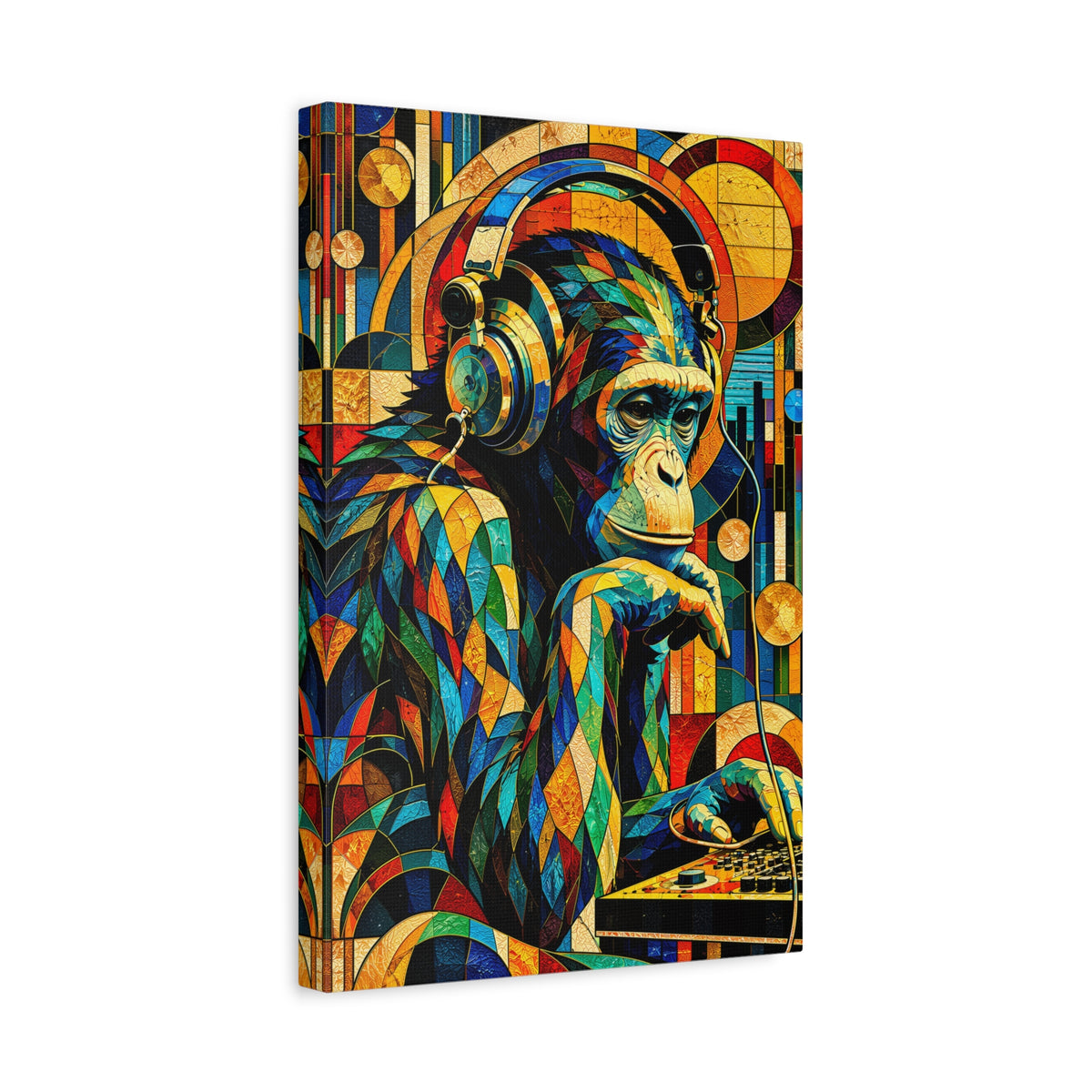 Primate Frequencies — Stained Glass DJ Monkey Fine Art Print