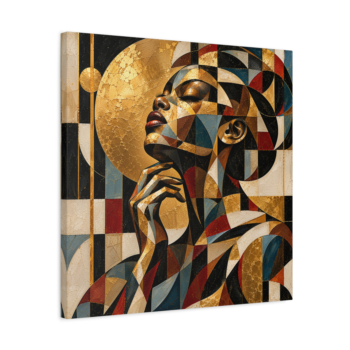 Moonlit Reverie — Gilded Cubist Woman Portrait