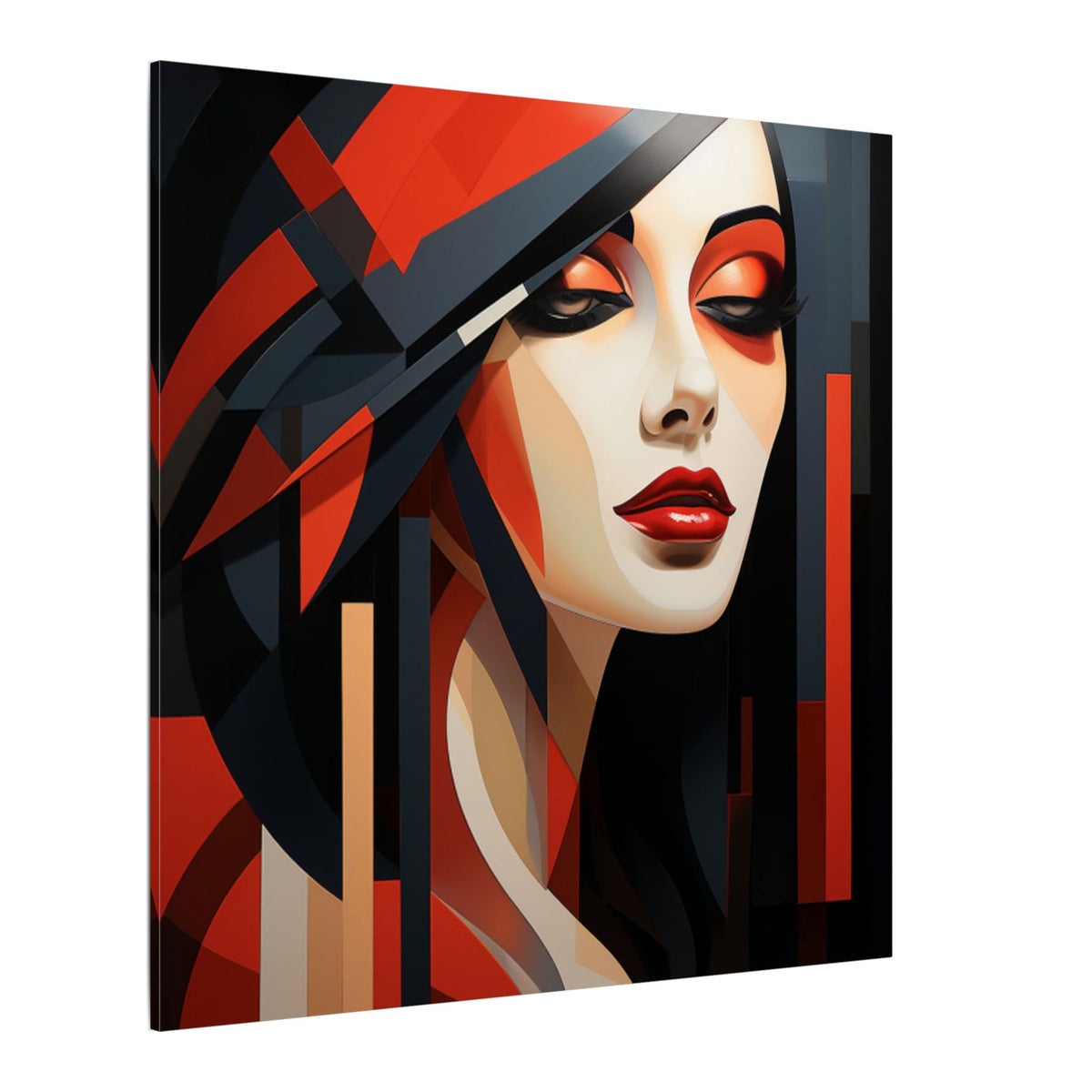 Red Interval – Modern Geometric Female Portrait Canvas Print