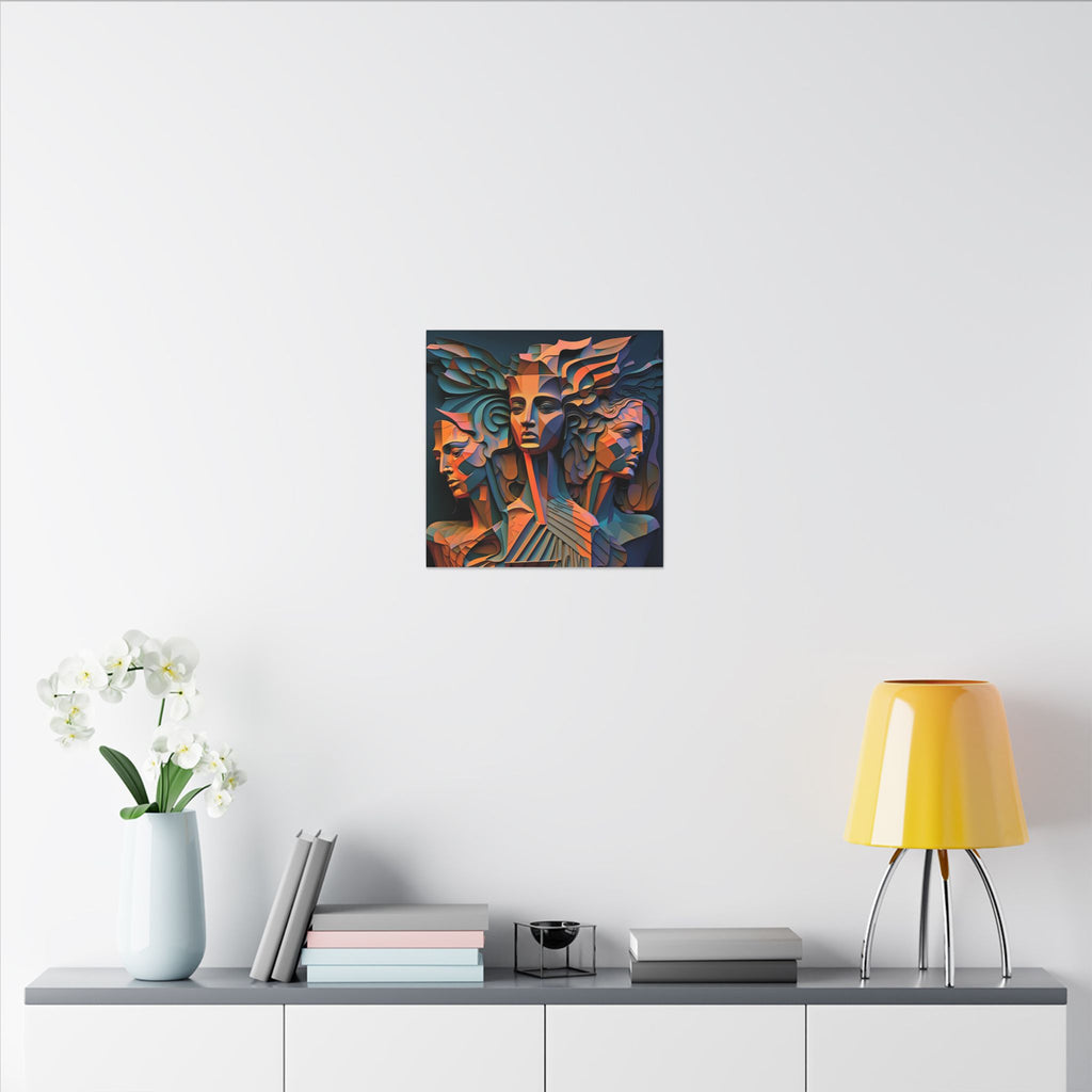 The Three Voices – Sculptural Geometric Triple Portrait Canvas Print