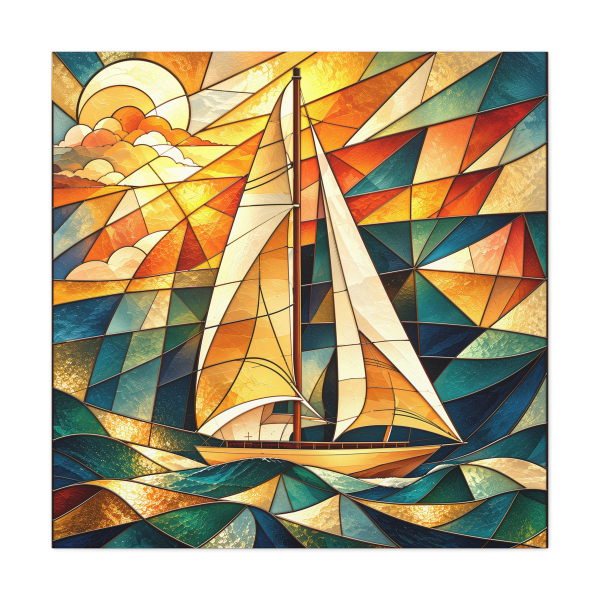 Golden Passage — Stained Glass Sailboat Fine Art Print