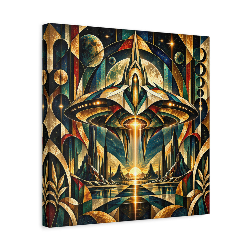 Arrival at the Golden Horizon — Futuristic Celestial Landscape Wall Art
