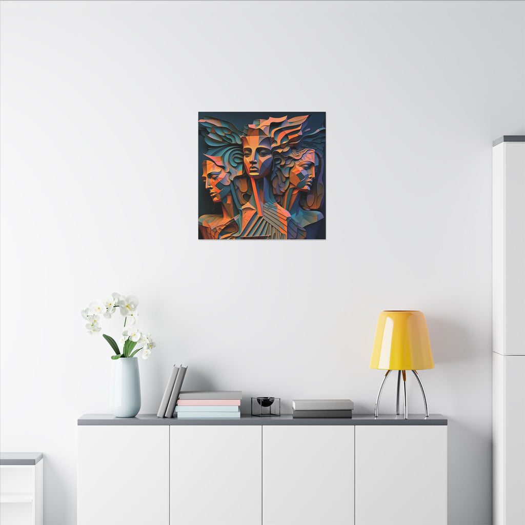 The Three Voices – Sculptural Geometric Triple Portrait Canvas Print