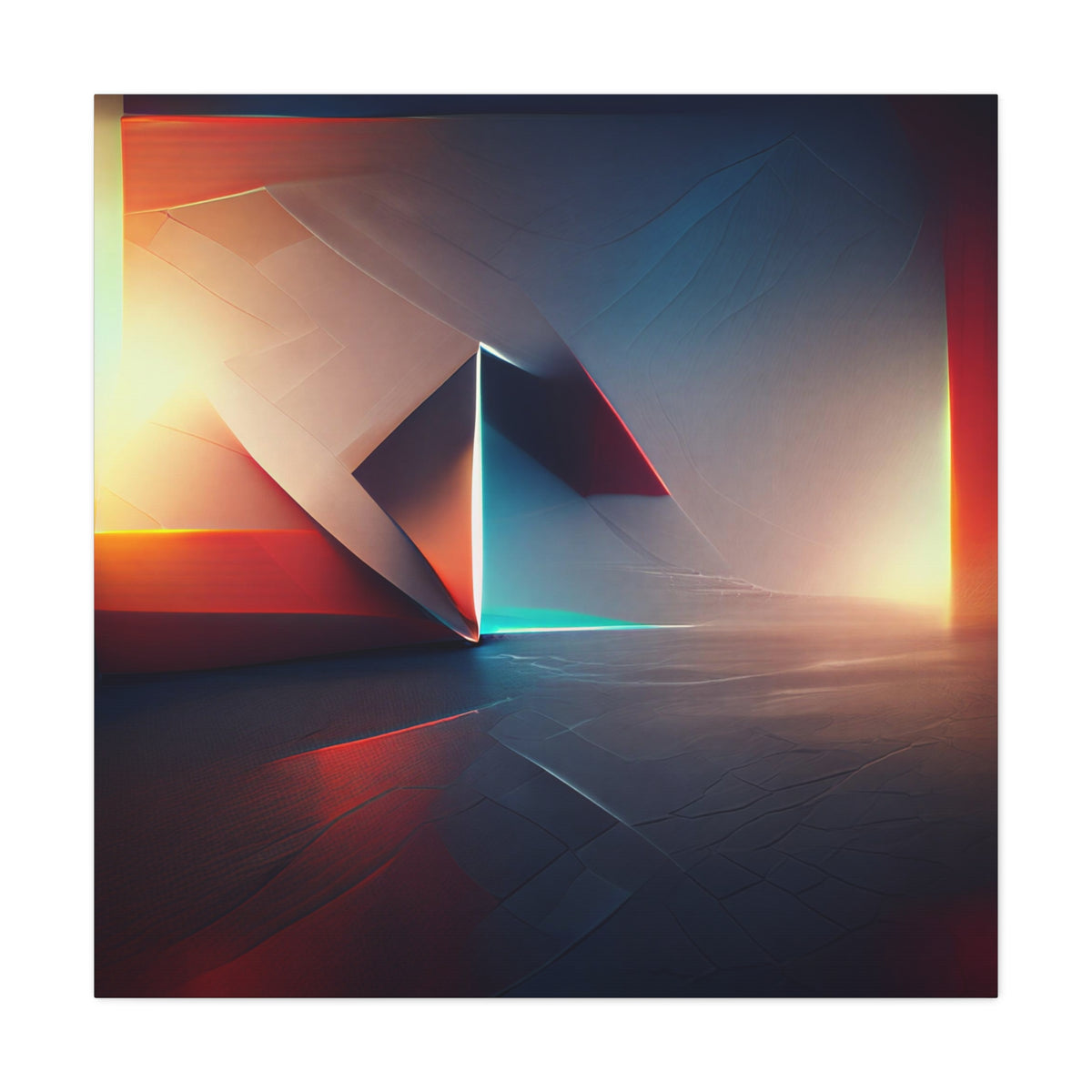 Threshold of Light — Luminous Geometric Abstract in Crimson, Indigo & Gold