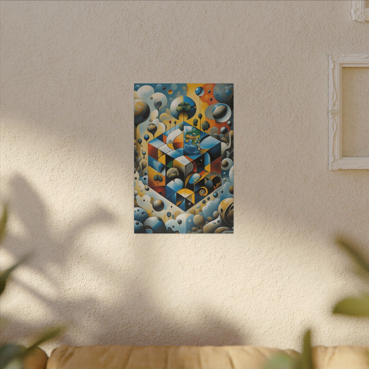 World Within Worlds – Surreal Geometric Earth Canvas Print