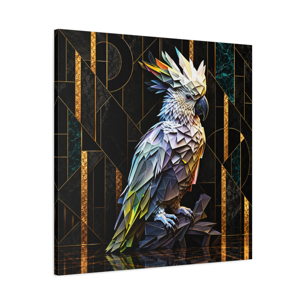 Geometric Cockatoo Canvas Wall Art – Colorful Parrot Matte Stretched Print