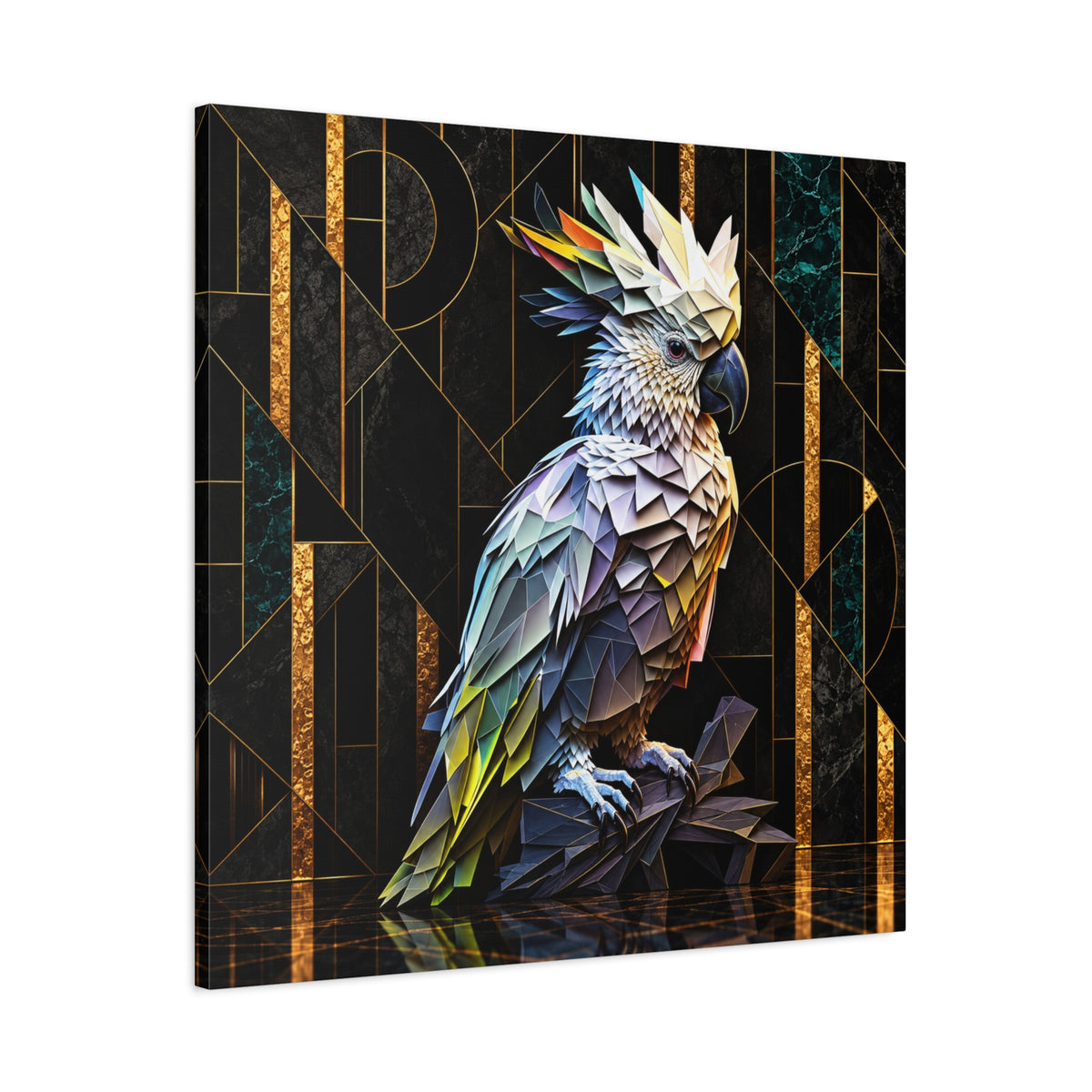 Geometric Cockatoo Canvas Wall Art – Colorful Parrot Matte Stretched Print