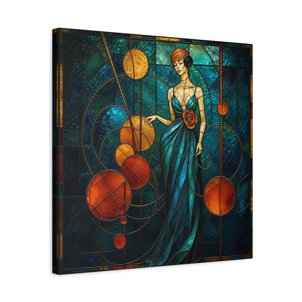 Orbit of Elegance — Art Deco Stained Glass Woman Wall Art