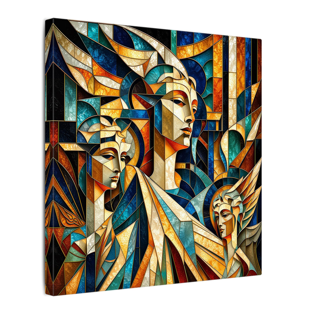 Echoes of Athena – Cubist Classical Goddess Stain Glass Canvas Print