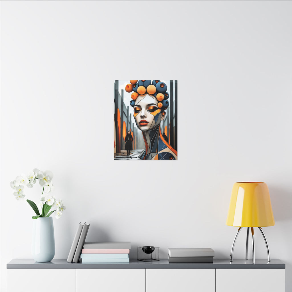 Orbital Crown – Futurist Geometric Female Portrait Canvas Print