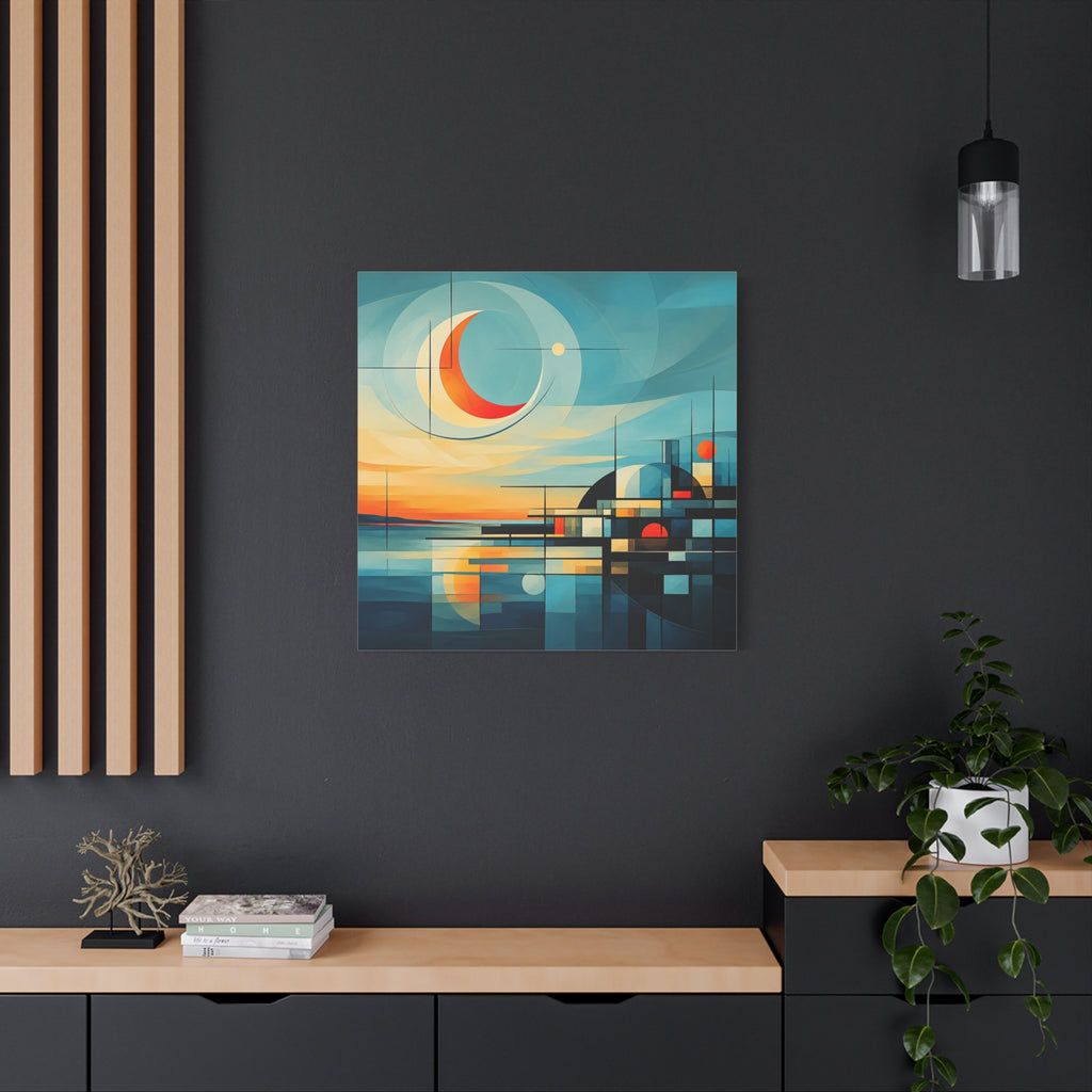 Crescent Harbor at Dusk — Abstract Matte Stretched Wall Decor