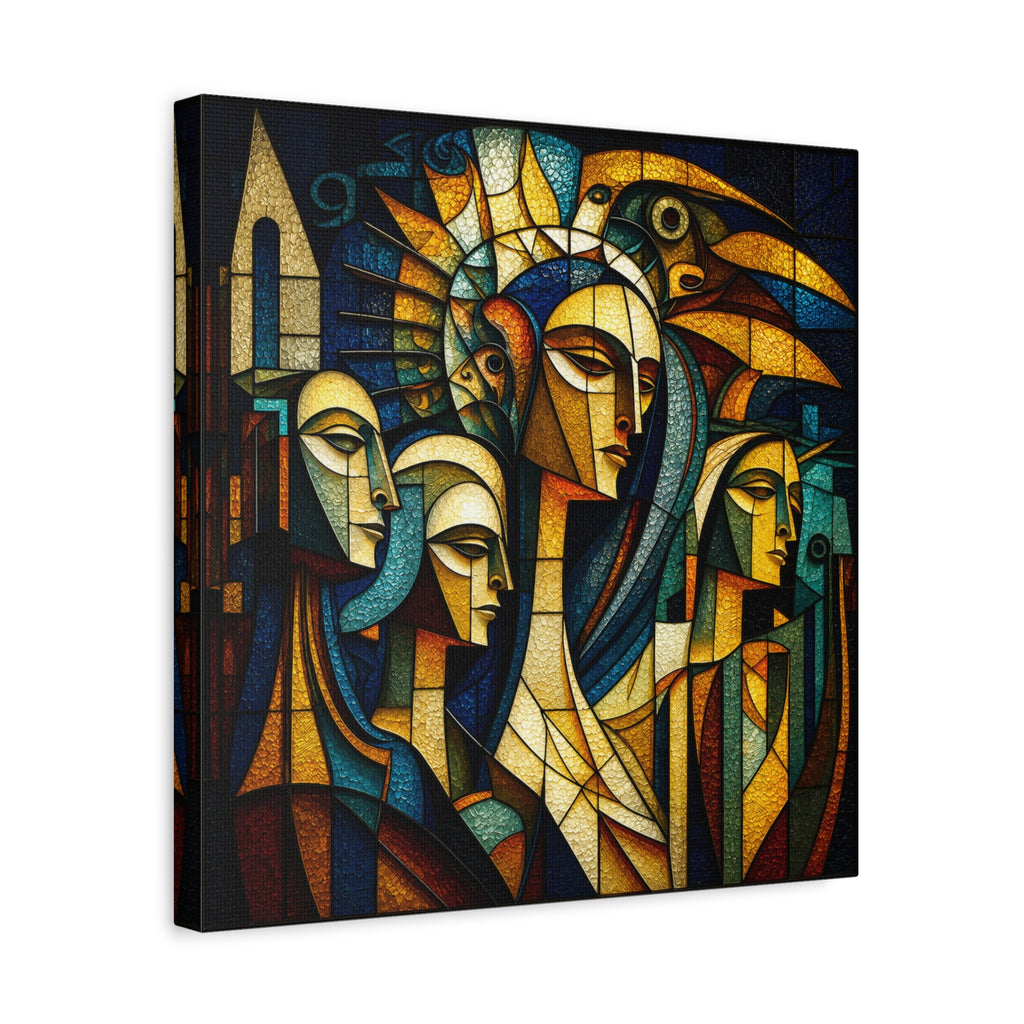 Crowned Voices — Cubist Collective Portrait in Teal, Gold & Burnt Orange
