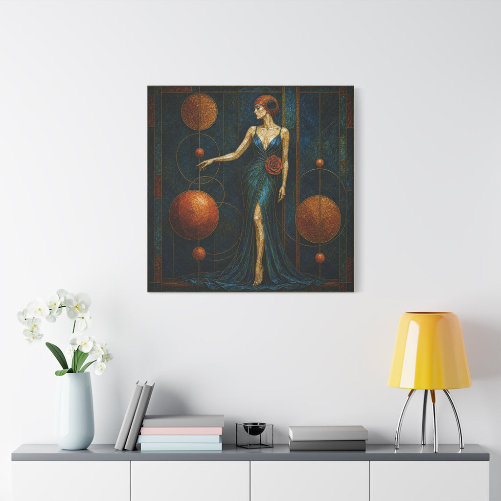 Celestial Rose — Art Deco Stained Glass Woman Canvas