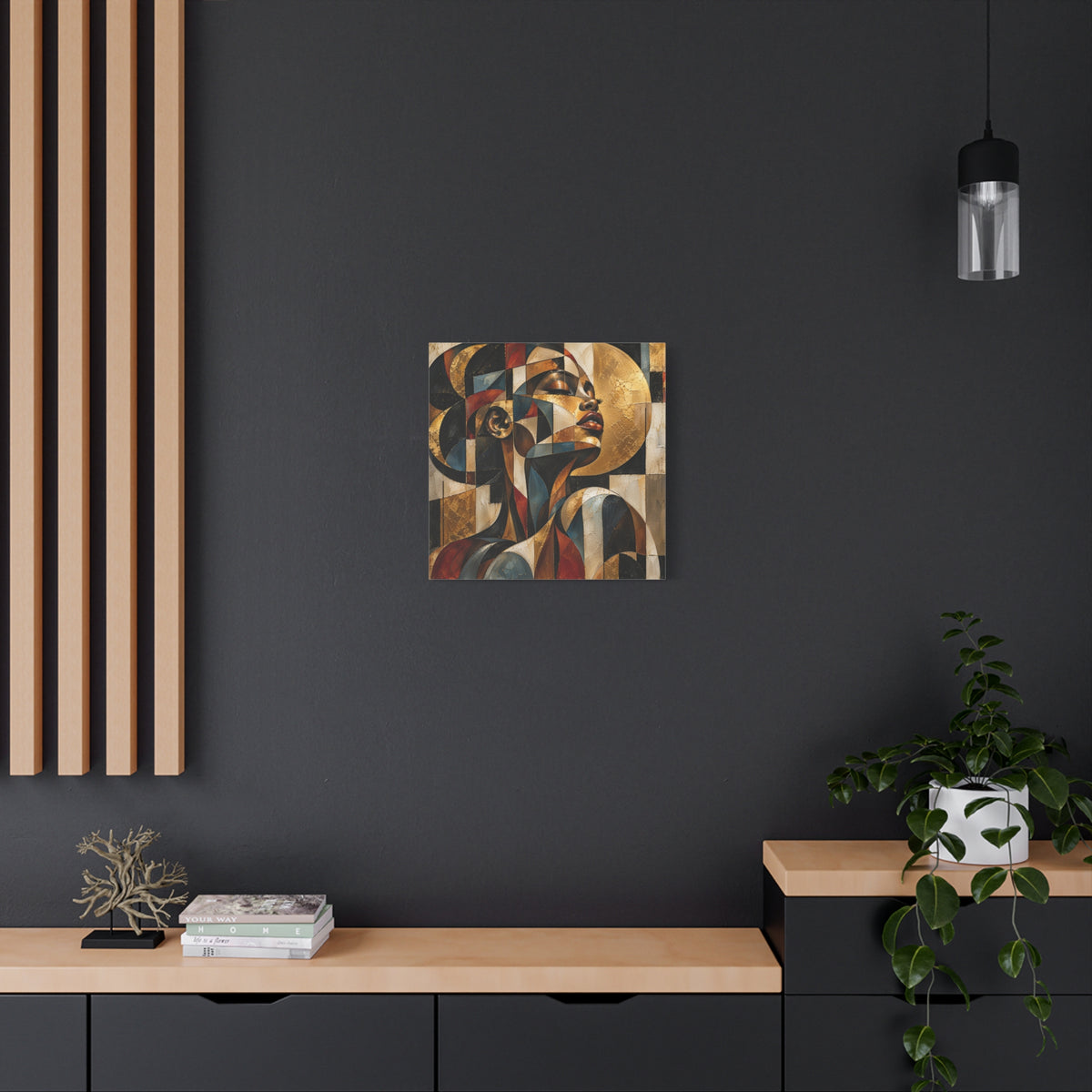 Gilded Perspective — Modern Cubist Woman Portrait Wall Art